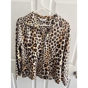 Exclusively Misook Leopard Print Zip Up Jacket Sparkle Paillette Size L